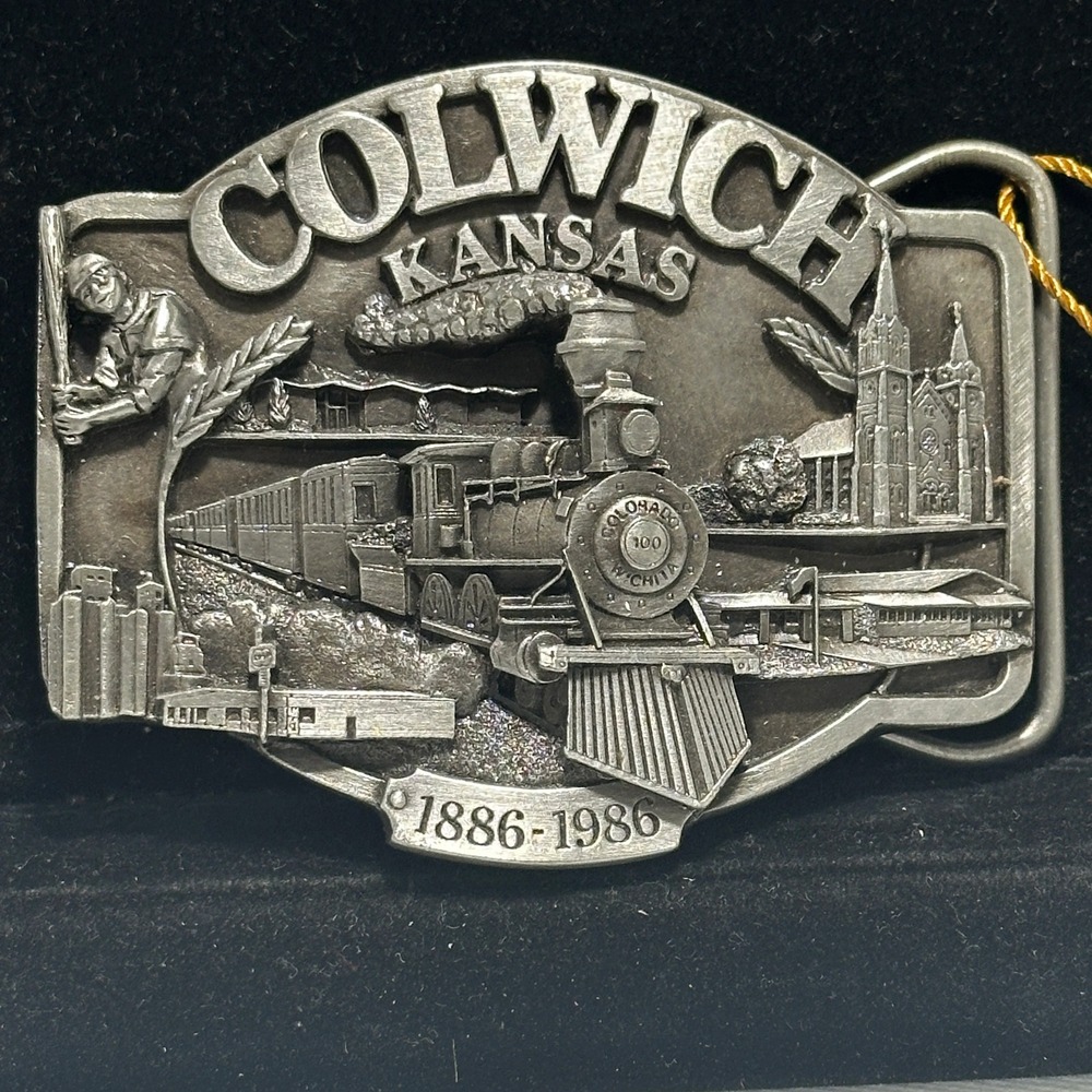 Vintage 1986 Colwich KS Centennial Train Limited Edition Belt Buckle Joe Mertes
